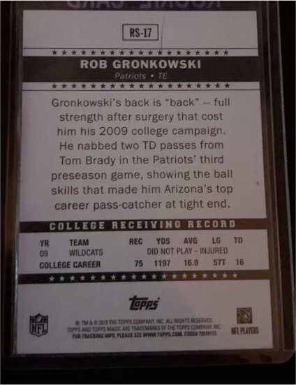 2010 Topps #RS-17 Rob Gronkowski — front