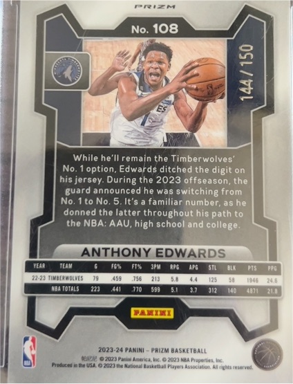 2023-24 Panini Prizm #108 Anthony Edwards — front