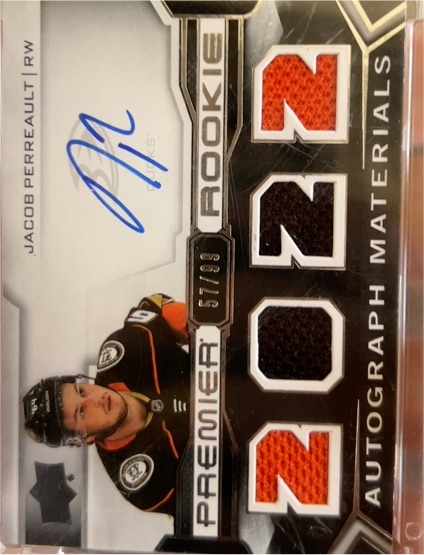 2022 Upper Deck Premier #57 Jacob Perreault Rookie Autograph Materials — front