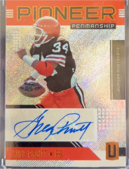 2018 Panini Unparalleled Pioneer Penmanship #PP-GP Greg Pruitt — front