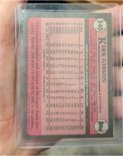 1984 Topps #340 Kirk Gibson — front