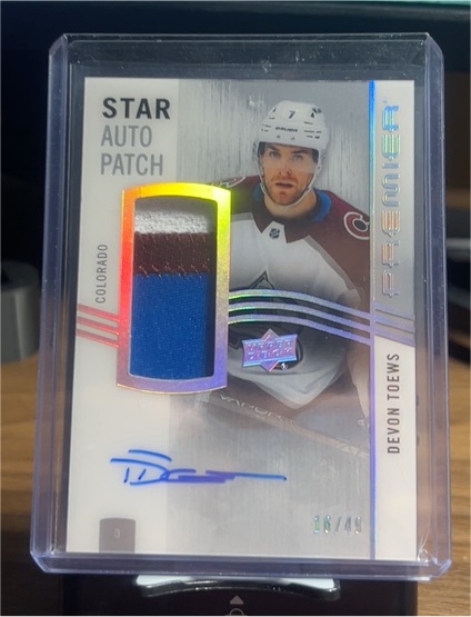 2021 Upper Deck Premier #STAR AUTO PATCH Devon Toews — front