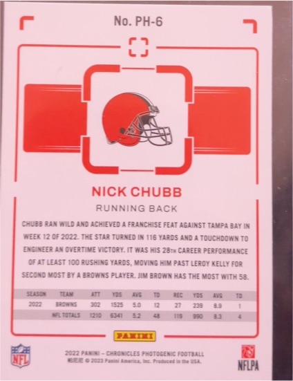 2022 Panini Chronicles Photogenic Football #PH-6 Nick Chubb — front