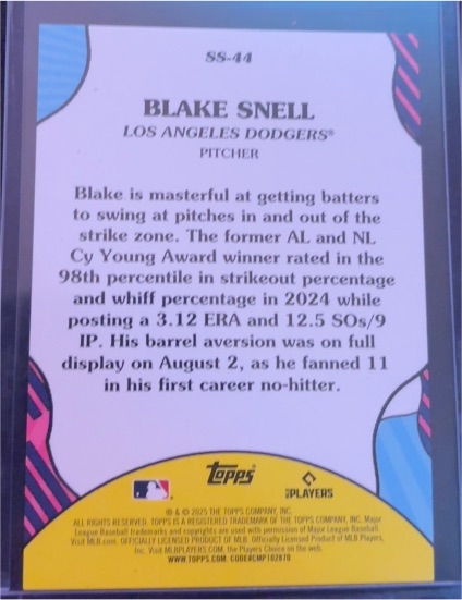 2025 Topps #SS-44 Blake Snell — front