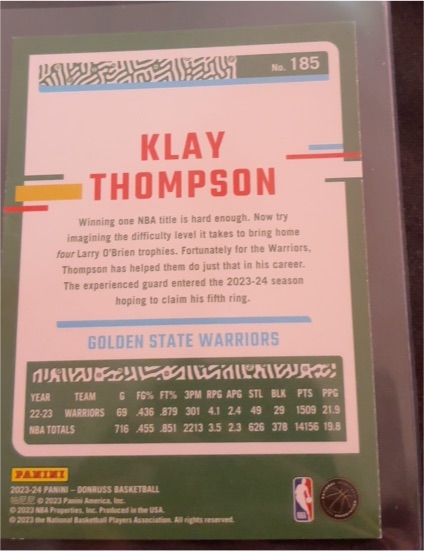 2023-24 Panini Donruss Basketball #185 Klay Thompson — front