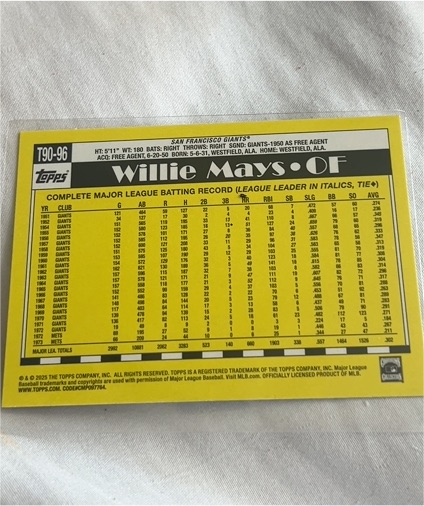 1996 Topps #T90-96 Willie Mays — front
