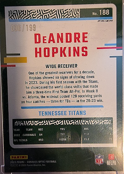 2023 Donruss Optic #188 DeAndre Hopkins — back