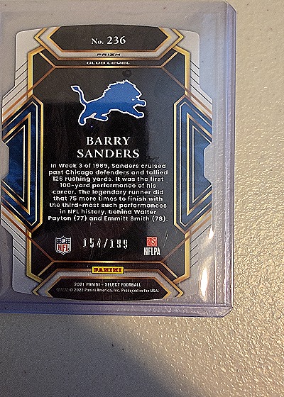 2021 Panini Select #236 Barry Sanders — back