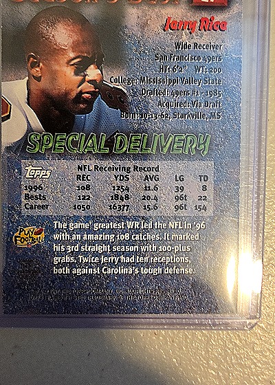 1997 Topps Special Delivery #5 Jerry Rice — back