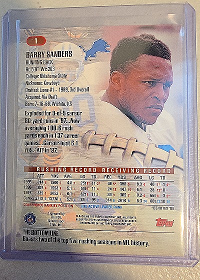 1998 Topps Stadium Club #1 Barry Sanders — back