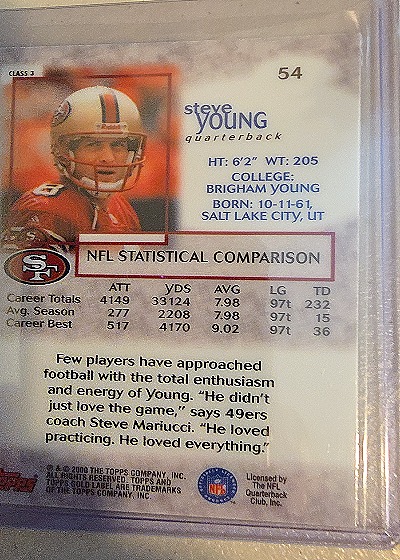 2000 Topps Gold Label Class 3 #54 Steve Young — back