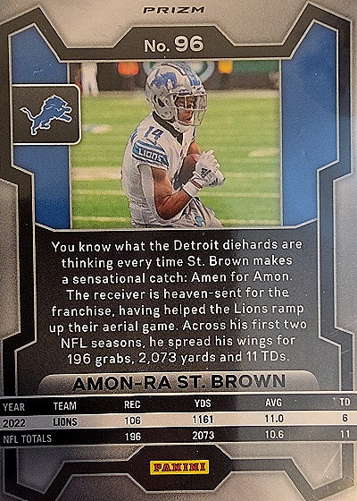 2023 Panini Prizm #96 Amon-Ra St. Brown — back