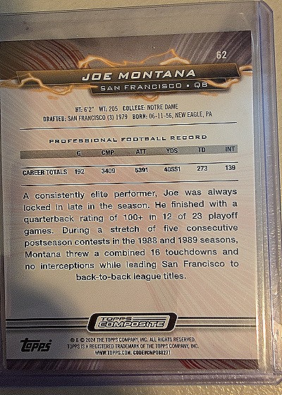 2023 Topps Composite #62 Joe Montana — back
