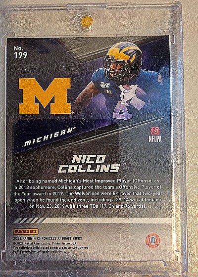 2021 Panini Chronicles Draft Picks XR #199 Nico Collins — back