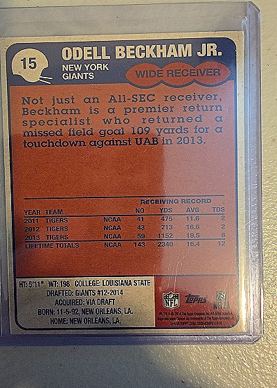 2014 Topps Chrome 1985 #15 Odell Beckham Jr. — back