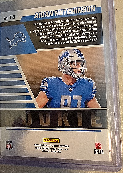 2022 Panini Zenith #113 Aidan Hutchinson — back