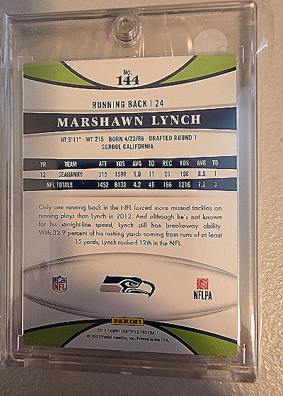 2013 Panini Certified #144 Marshawn Lynch — back