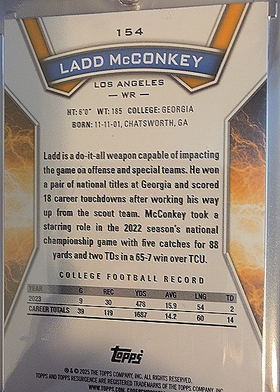 2024 Topps Resurgence #154 Ladd McConkey — back