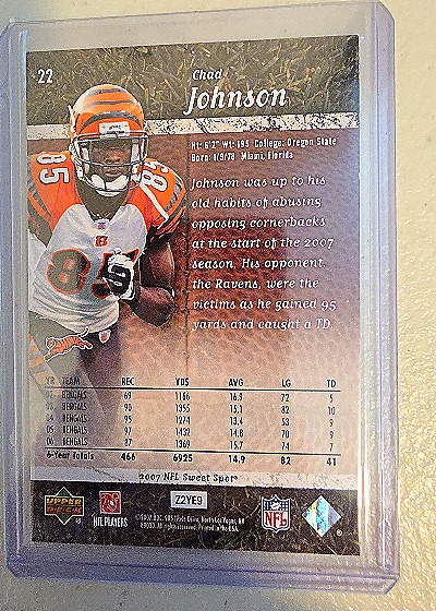 2007 Upper Deck Sweet Spot #22 Chad Johnson — back