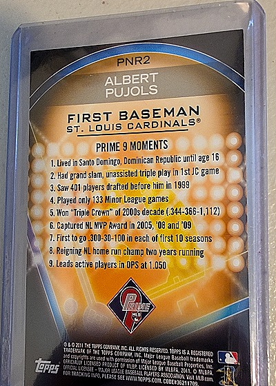 2011 Topps Prime 9 #PNR2 Albert Pujols — back