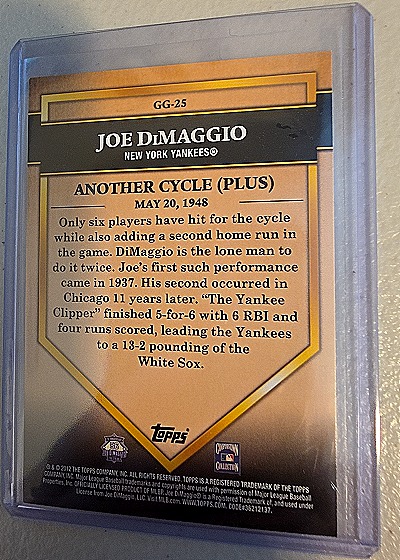 2012 Topps Golden Greats #GG-25 Joe DiMaggio — back