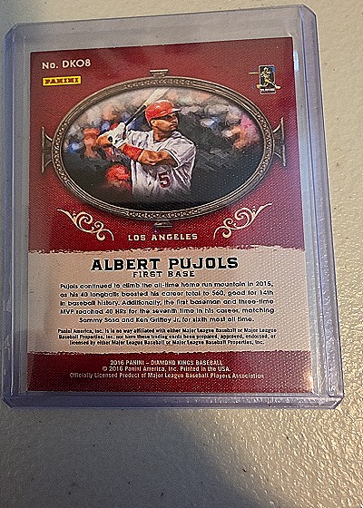 2016 Panini Diamond Kings DK Originals #DKO8 Albert Pujols — back