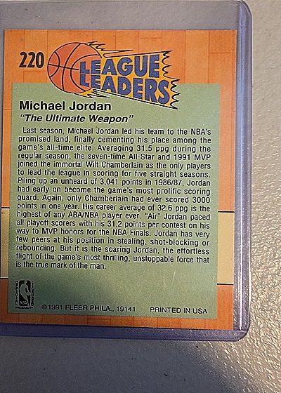 1991-92 Fleer #220 Michael Jordan — back
