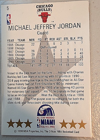 1990 NBA Hoops #5 Michael Jordan — back