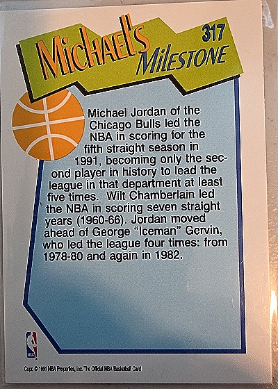 1991 Hoops #317 Michael Jordan Milestones Points — back