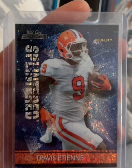 2021 Wild Card Alumination Splintered Purple Holo-Lux Travis Etienne — front