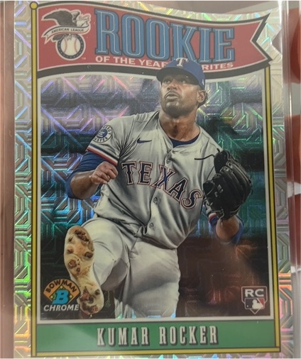 2025 Bowman Chrome Rookie of the Year Favorites #ROY-5 Kumar Rocker Mojo Refractor — front