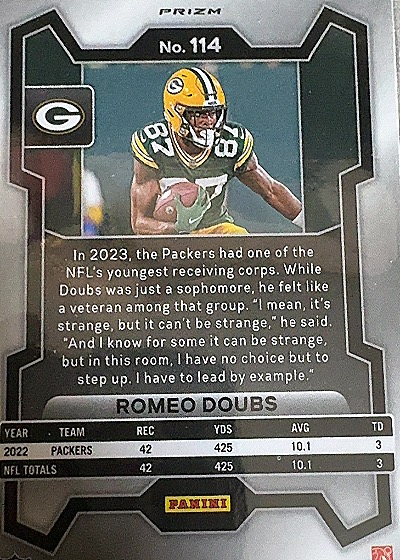 2023 Panini Prizm #114 Romeo Doubs — back