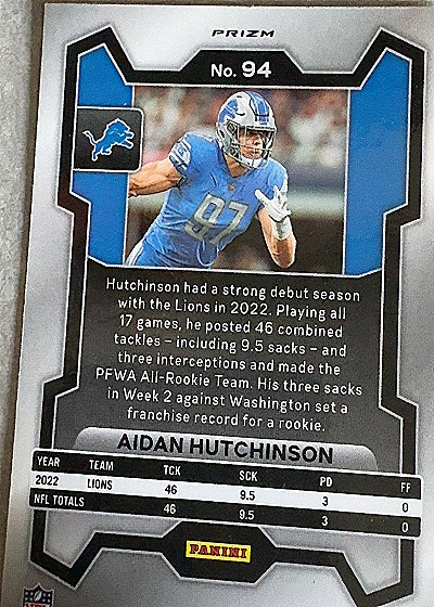 2023 Panini Prizm #94 Aidan Hutchinson — back