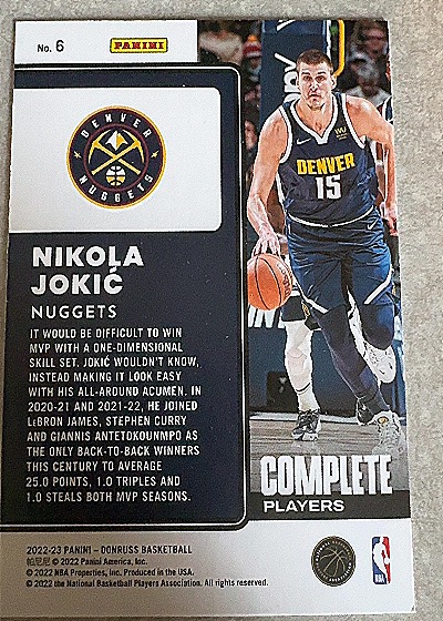 2022-23 Panini Donruss Complete Players #6 Nikola Jokic — back