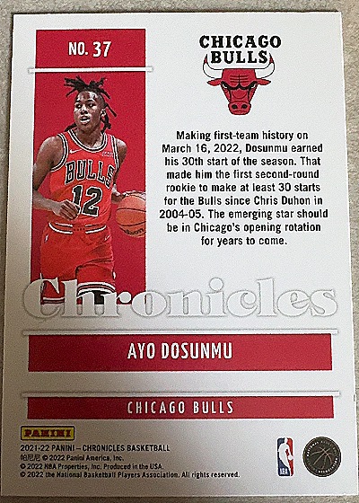 2021-22 Panini Chronicles #37 Ayo Dosunmu — back