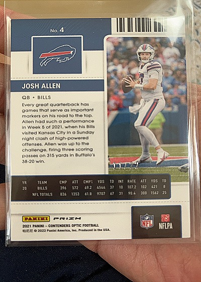 2021 Panini Contenders Optic #4 Josh Allen — back