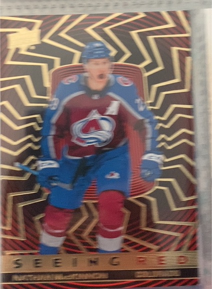 2023-24 Upper Deck Extended Hockey Seeing Red #SR-81 Nathan MacKinnon — front