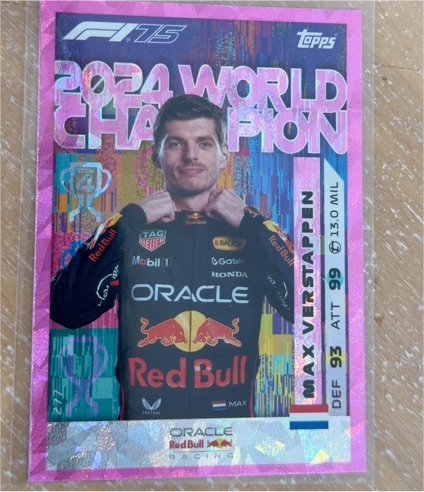 2024 Topps F1 #99 Max Verstappen 2024 World Champion Pink Parallel — front