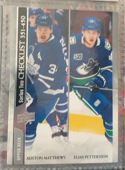 2020-21 Upper Deck Series 2 Checklist #450 Auston Matthews & Elias Pettersson — front