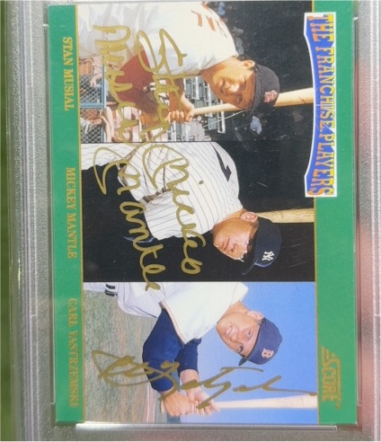 1992 Score #4 Stan Musial Mickey Mantle Carl Yastrzemski The Franchise — front