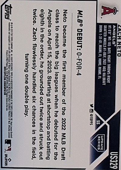 2023 Topps Update #US329 Zach Neto Rookie Debut — back