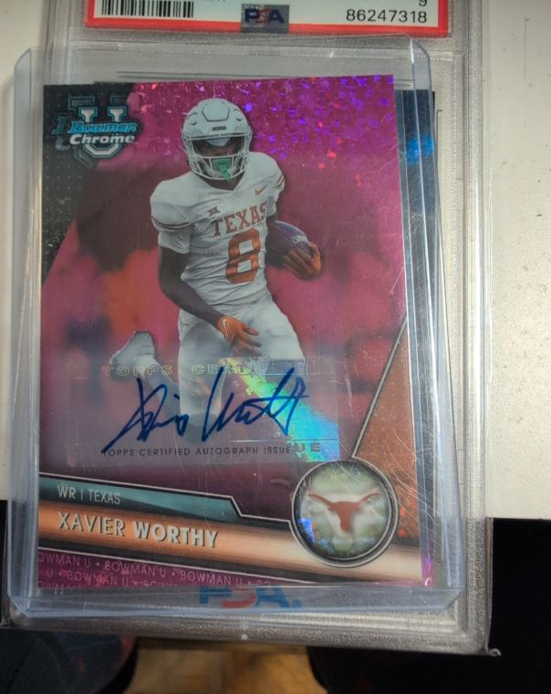 2023 Bowman University Chrome #155 Xavier Worthy Auto Longhorns — front