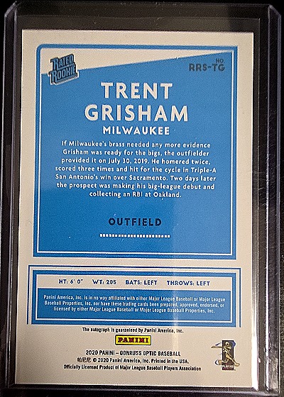 2020 Donruss Optic Rated Rookie #RRS-TG Trent Grisham — back