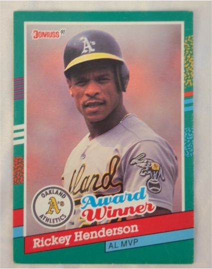 1991 Donruss #761 Rickey Henderson Award Winner AL MVP Oakland Athletics — front