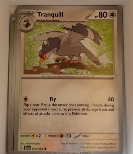 2023 Pokémon Black Bolt #072 Tranquill — front