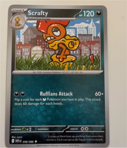 2025 Pokémon Scarlet & Violet White Flare #058 Scrafty — front