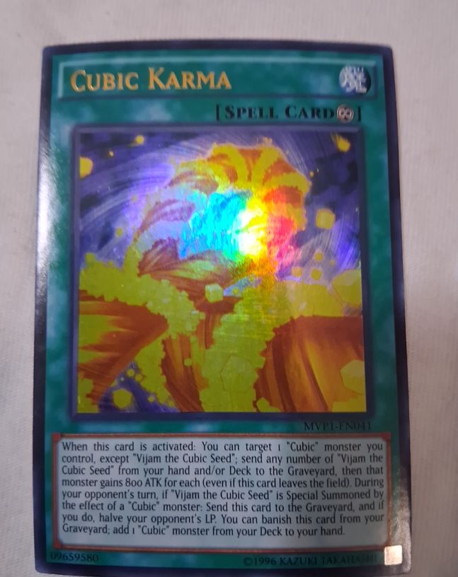 1996 Yu-Gi-Oh! MVP1-EN011 Cubic Karma — front