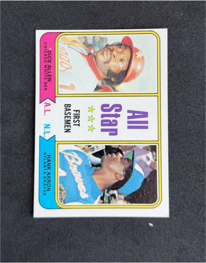 1974 Topps #332 All Star First Basemen Hank Aaron, Dick Allen — front