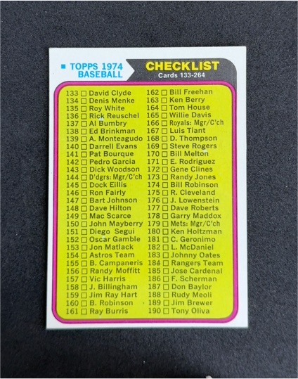1974 Topps #637 Checklist — front