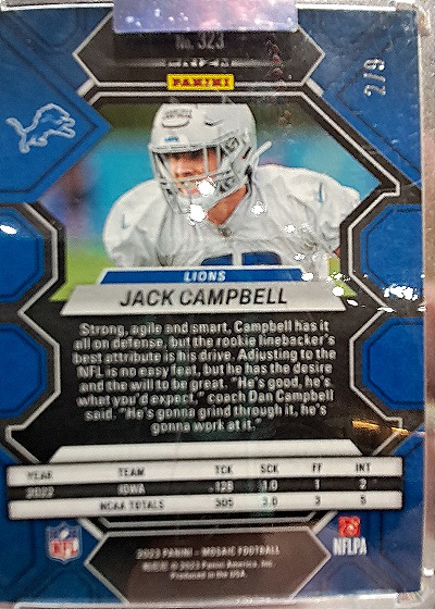 2023 Panini Mosaic #323 Jack Campbell — back